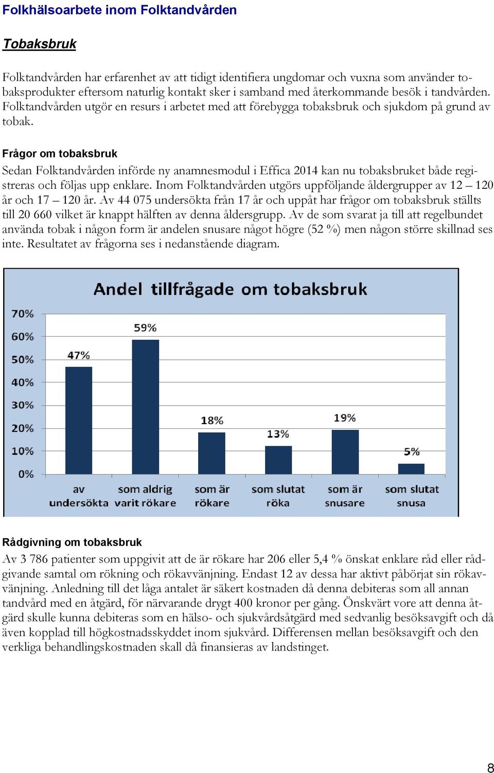 Frågor om tobaksbruk Sedan Folktandvården införde ny anamnesmodul i Effica 2014 kan nu tobaksbruket både registreras och följas upp enklare.