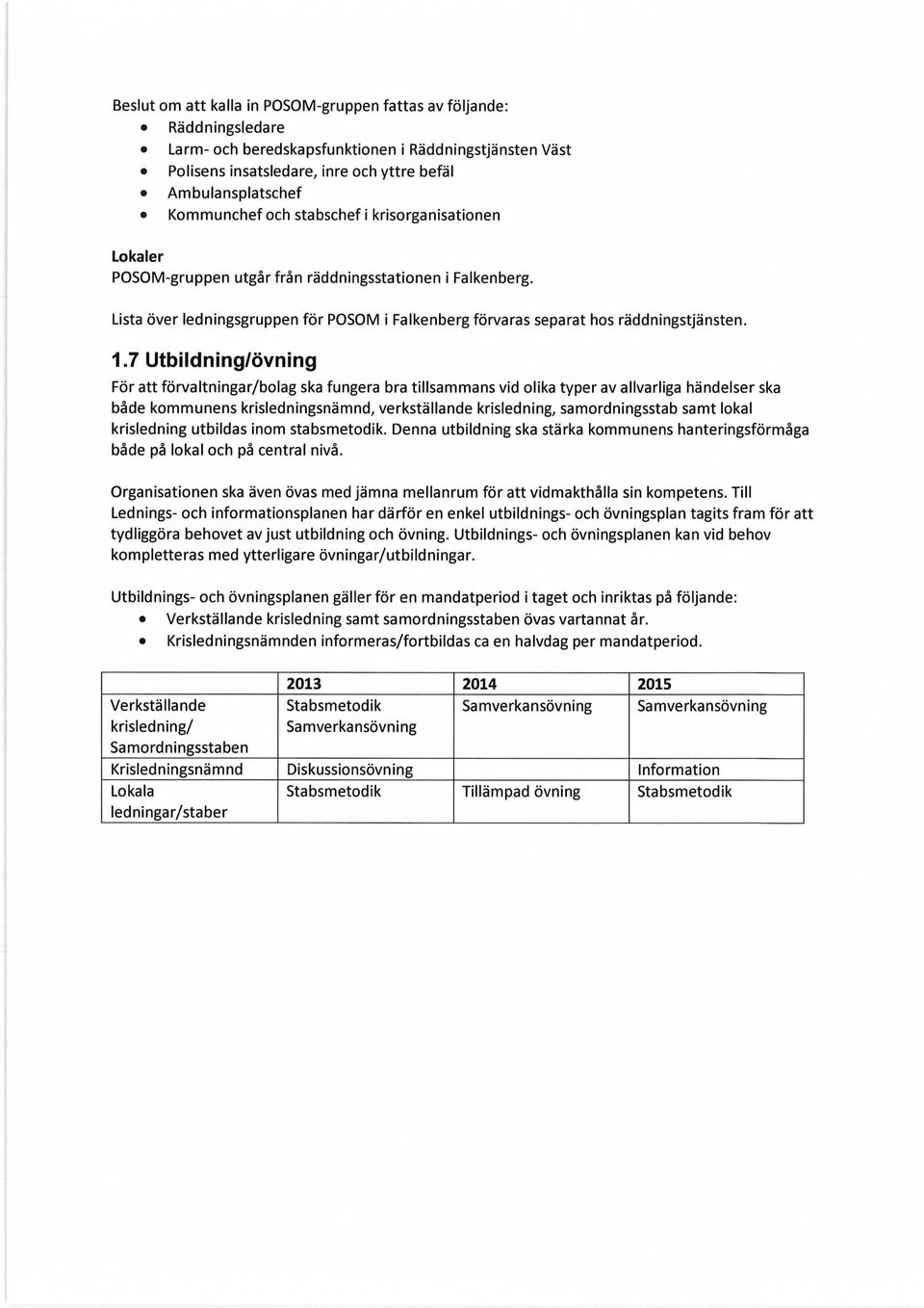 Lista över ledningsgruppen för POSOM i Falkenberg förvaras separat hos räddningstjänsten. 1.