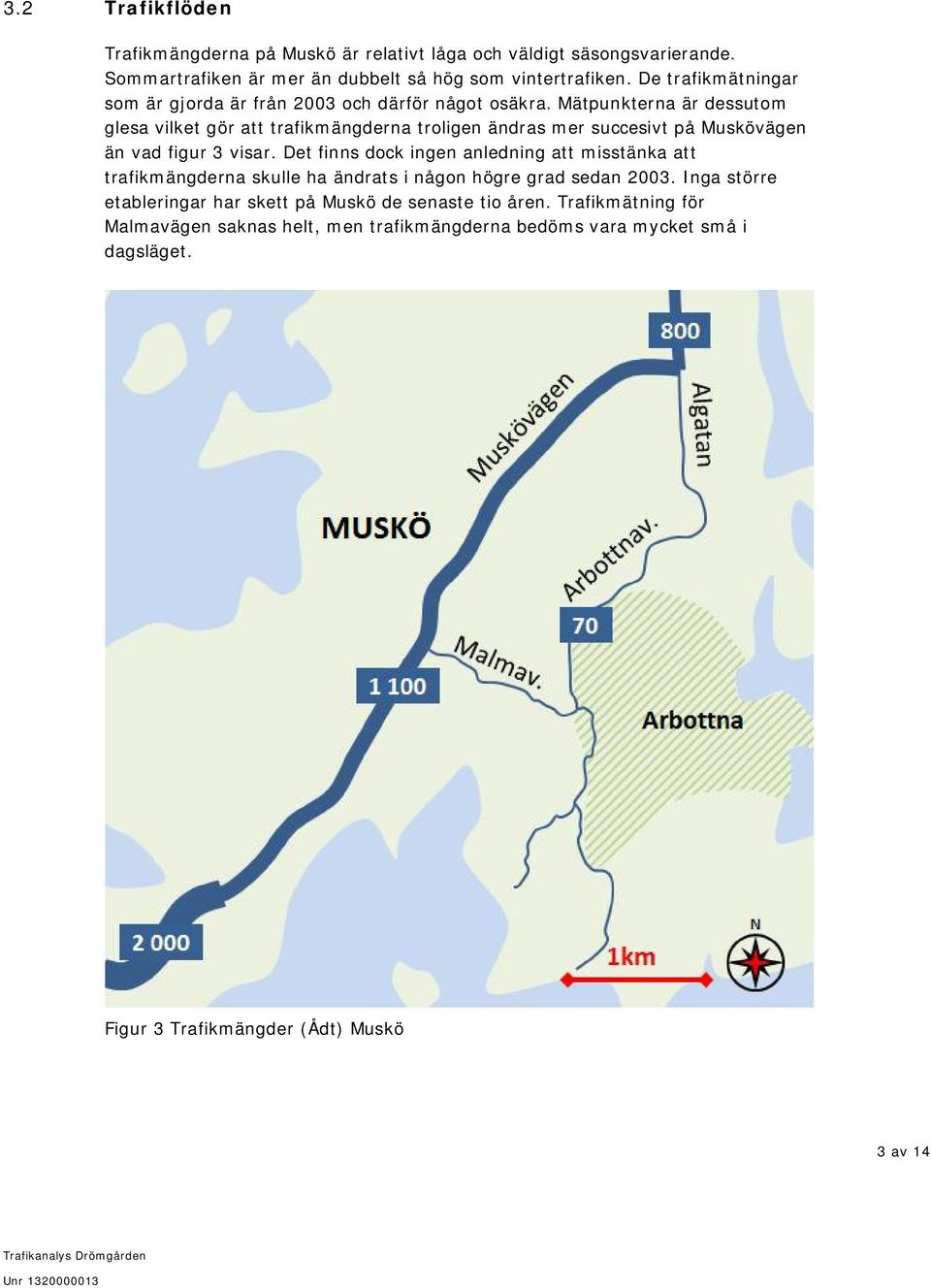 Mätpunkterna är dessutom glesa vilket gör att trafikmängderna troligen ändras mer succesivt på Muskövägen än vad figur 3 visar.