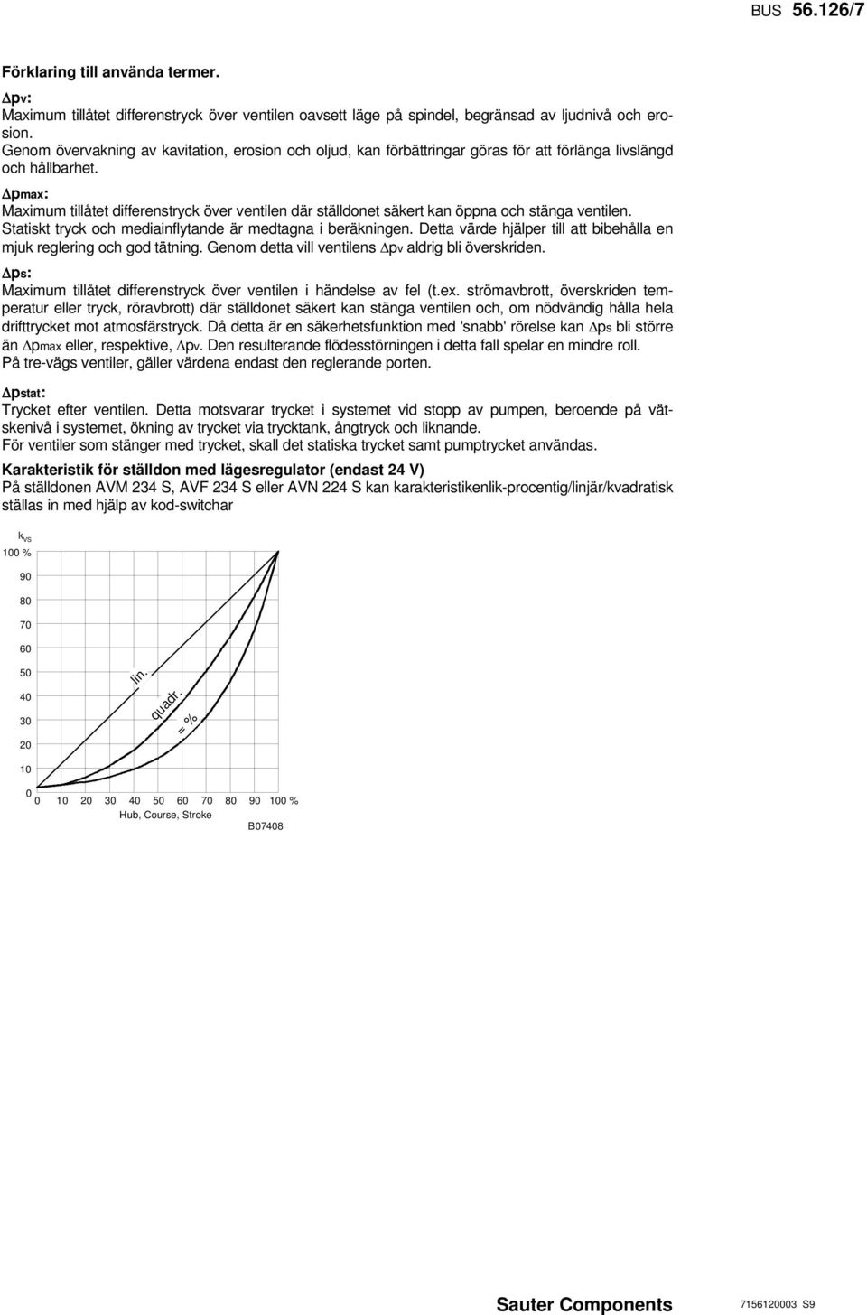 Δpmax: Maximum tillåtet differenstryk över ventilen där ställdonet säkert kan öppna oh stänga ventilen. Statiskt tryk oh mediainflytande är medtagna i beräkningen.