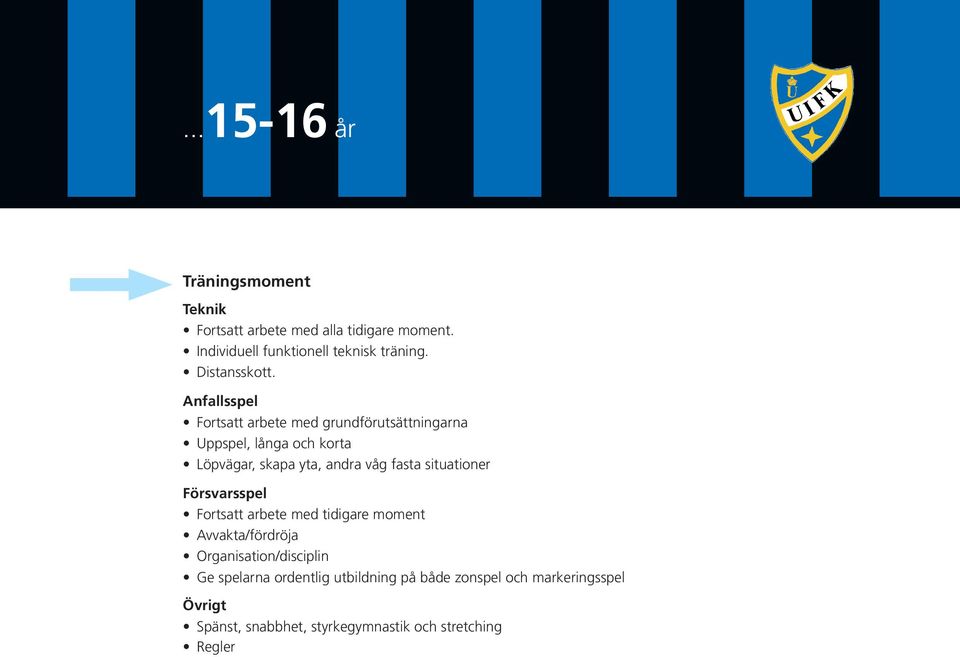 Anfallsspel Fortsatt arbete med grundförutsättningarna Uppspel, långa och korta Löpvägar, skapa yta, andra våg fasta