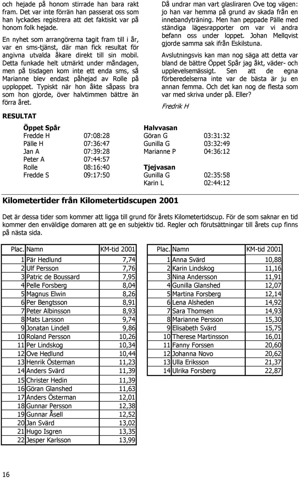 Detta funkade helt utmärkt under måndagen, men på tisdagen kom inte ett enda sms, så Marianne blev endast påhejad av Rolle på upploppet.
