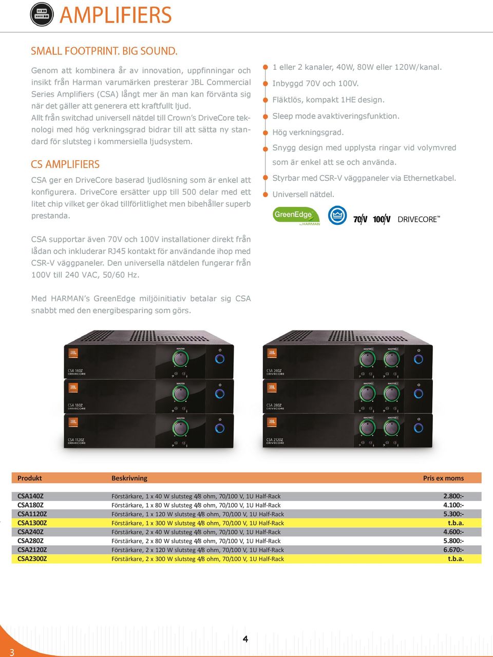 Allt från switchad universell nätdel till Crown s DriveCore tek- Sleep mode avaktiveringsfunktion. nologi med hög verkningsgrad bidrar till att sätta ny stan- Hög verkningsgrad.