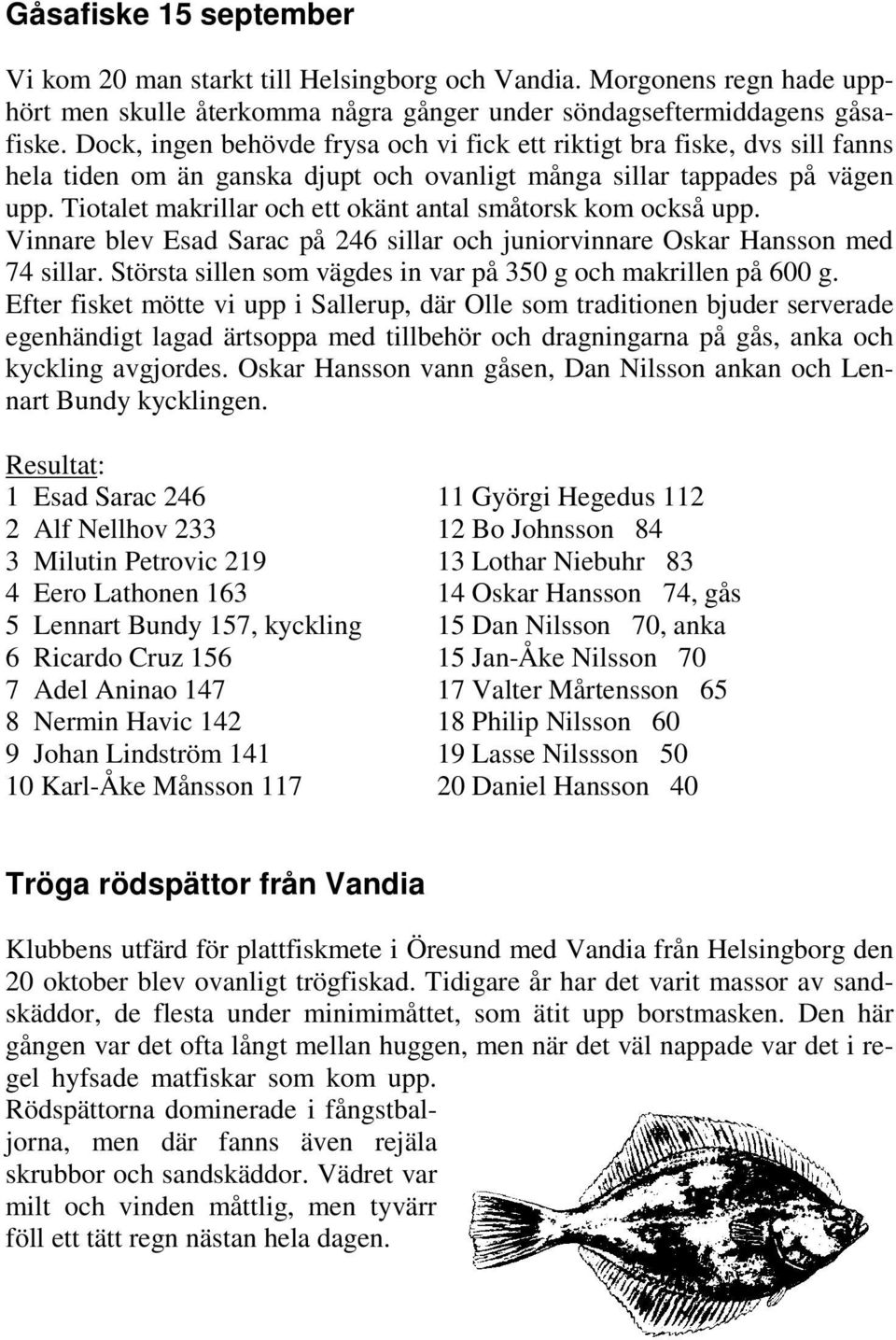 Tiotalet makrillar och ett okänt antal småtorsk kom också upp. Vinnare blev Esad Sarac på 246 sillar och juniorvinnare Oskar Hansson med 74 sillar.