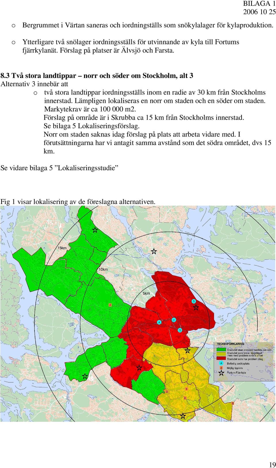 3 Två stora landtippar norr och söder om Stockholm, alt 3 Alternativ 3 innebär att o två stora landtippar iordningsställs inom en radie av 3 km från Stockholms innerstad.