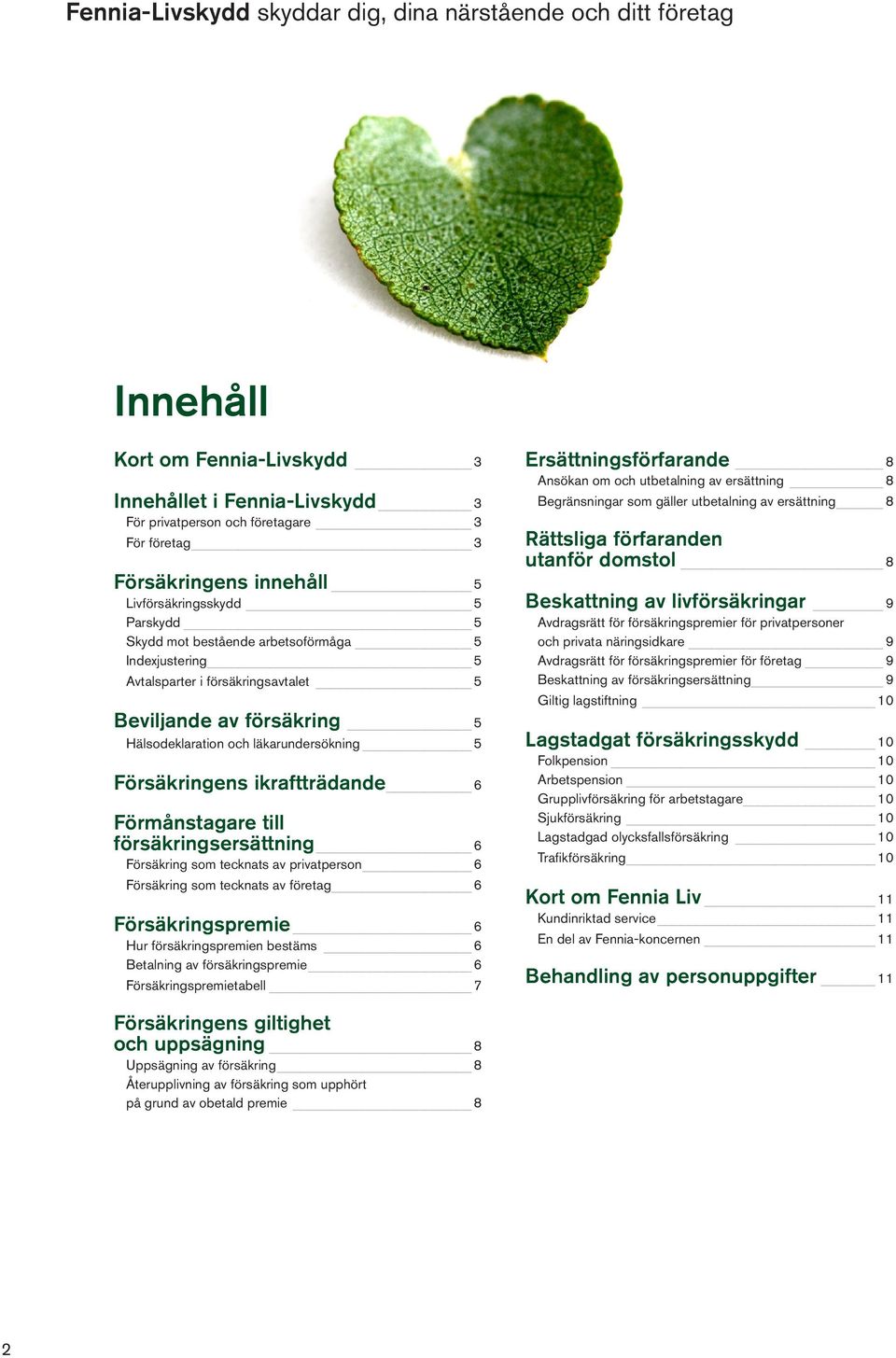 Försäkringens ikraftträdande 6 Förmånstagare till försäkringsersättning 6 Försäkring som tecknats av privatperson 6 Försäkring som tecknats av företag 6 Försäkringspremie 6 Hur försäkringspremien