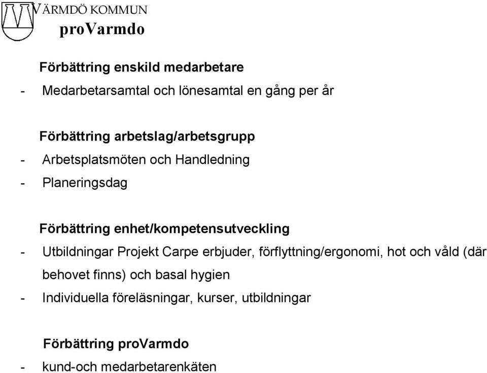 enhet/kompetensutveckling - Utbildningar Projekt Carpe erbjuder, förflyttning/ergonomi, hot och våld