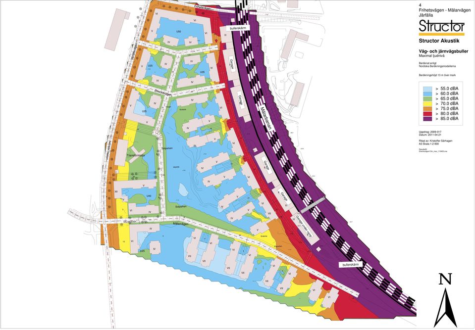 Nordiska Beräkningsmodellerna 8:e våningen Beräkningshöjd 13 m över mark +11,8 +,2 17 Elverksvägen 1 Torget förskola 2 +17,0 13 +17,3 +18,1 +23, > 55.0 dba > 0.0 55.0 dba > 5.0 0.0 dba > 70.0 5.0 dba > 75.