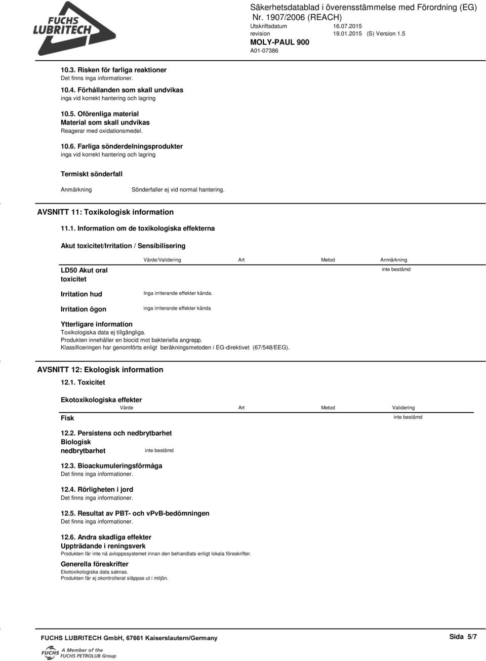 : Toxikologisk information 11