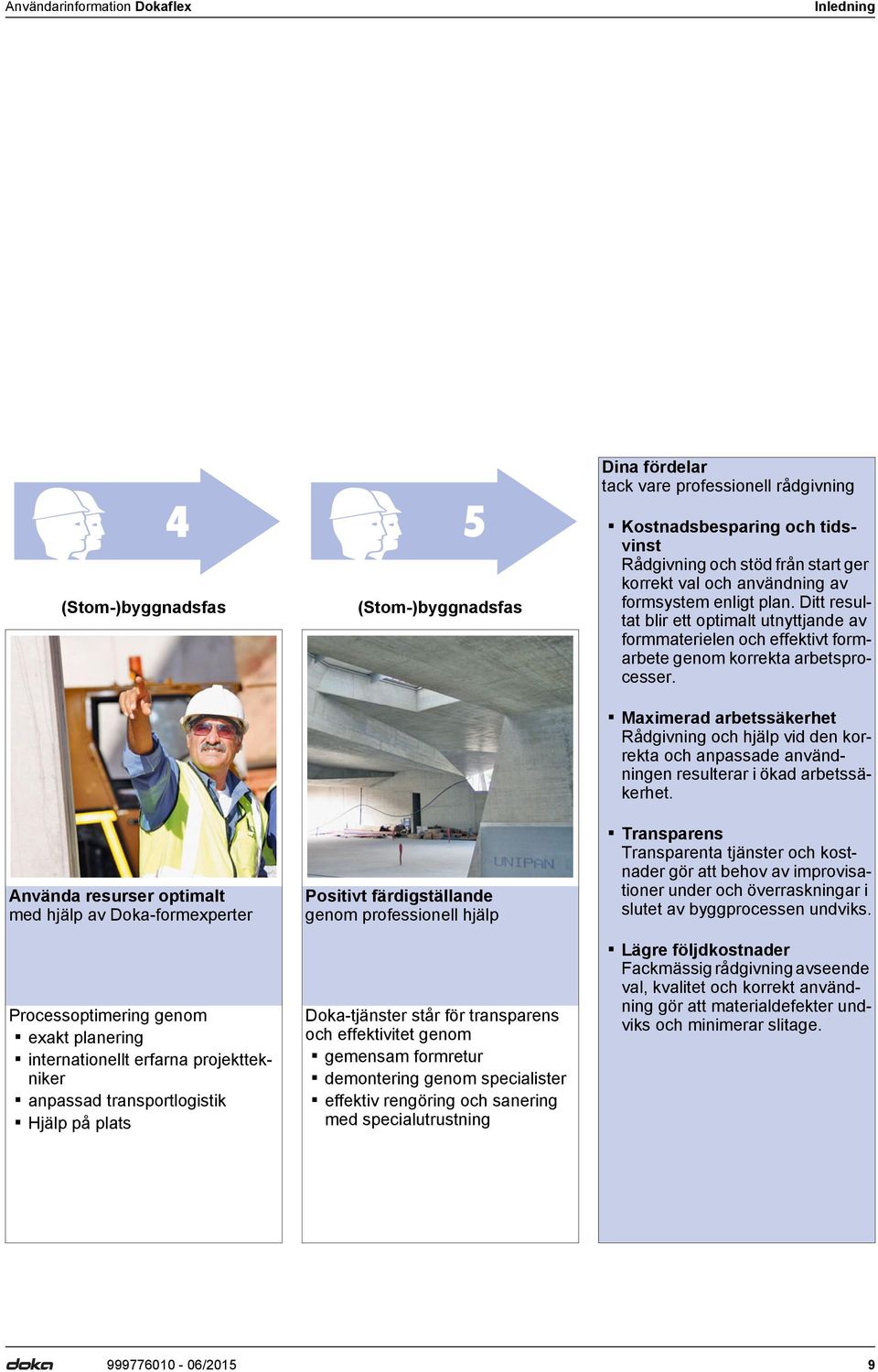 nvända resurser optimalt med hjälp av Doka-formexperter Processoptimering genom exakt planering internationellt erfarna projekttekniker anpassad transportlogistik Hjälp på plats Positivt