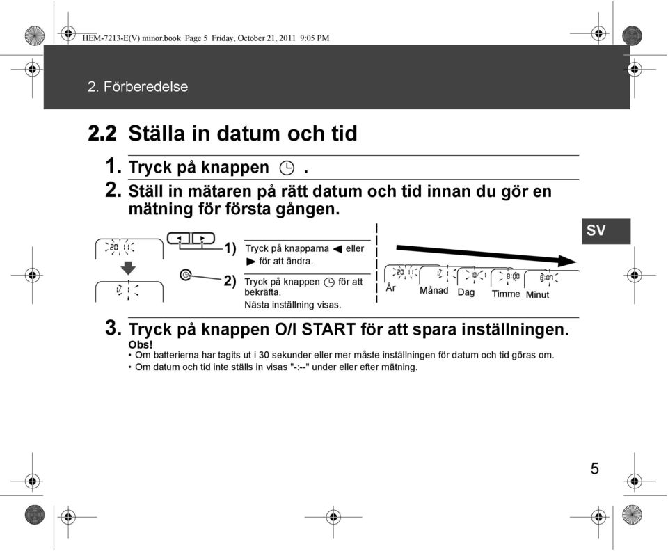 Tryck på knappen O/I START för att spara inställningen. Obs!