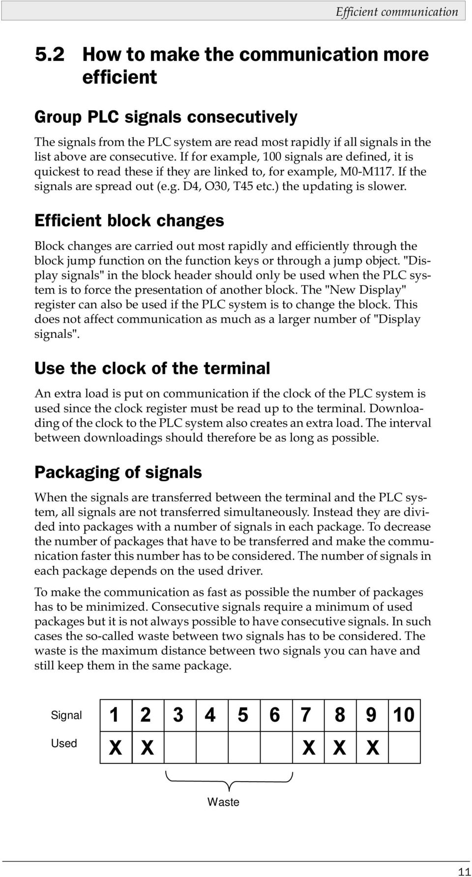 If for example, 100 signals are defined, it is quickest to read these if they are linked to, for example, M0-M117. If the signals are spread out (e.g. D4, O30, T45 etc.) the updating is slower.