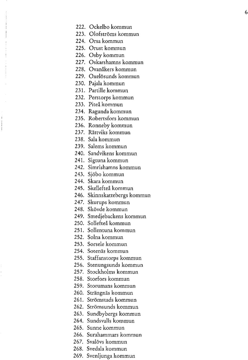 Sandvikens kommun 241. Sigtuna kommun 242. Simrishamns kommun 243. Sjöbo kommun 244. Skara kommun 245. Skellefteå kommun 246. Skinnskattebergs kommun 247. Skurups kommun 248. Skövde komm1.m 249.