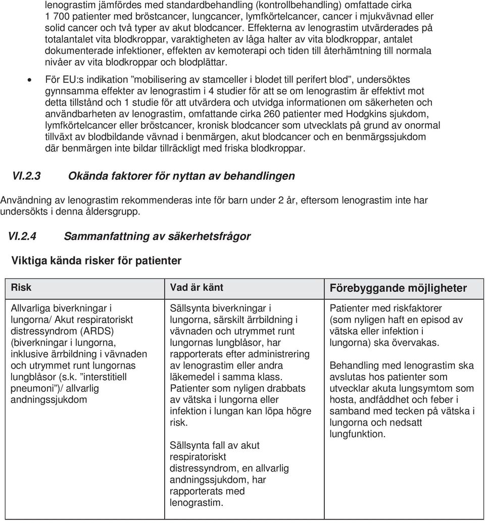 Effekterna av lenograstim utvärderades på totalantalet vita blodkroppar, varaktigheten av låga halter av vita blodkroppar, antalet dokumenterade infektioner, effekten av kemoterapi och tiden till