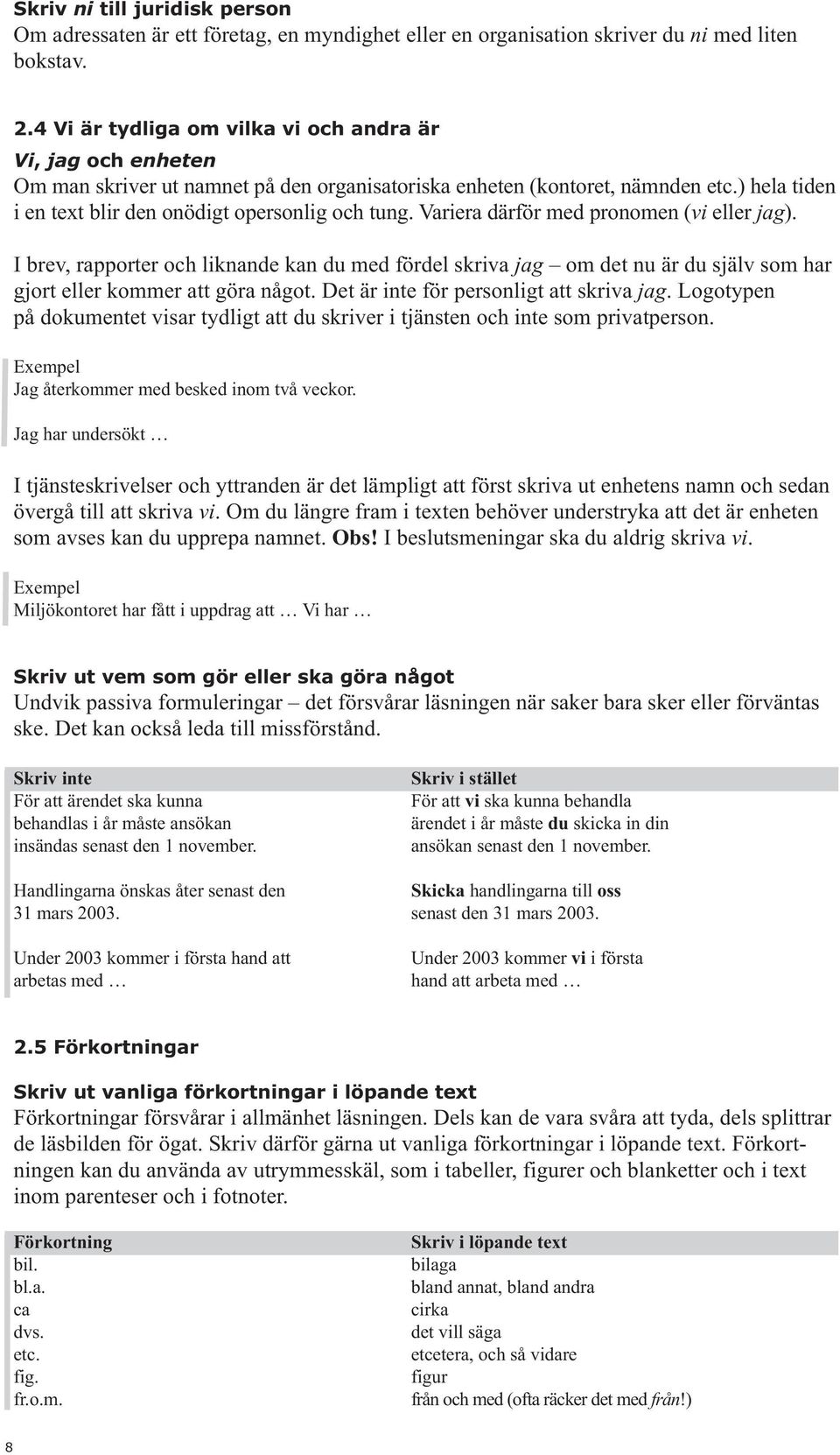Variera därför med pronomen (vi eller jag). I brev, rapporter och liknande kan du med fördel skriva jag om det nu är du själv som har gjort eller kommer att göra något.