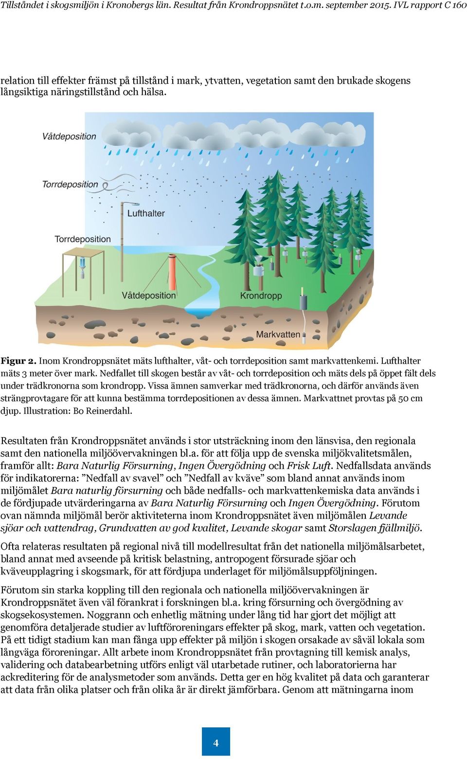 Nedfallet till skogen består av våt- och torrdeposition och mäts dels på öppet fält dels under trädkronorna som krondropp.