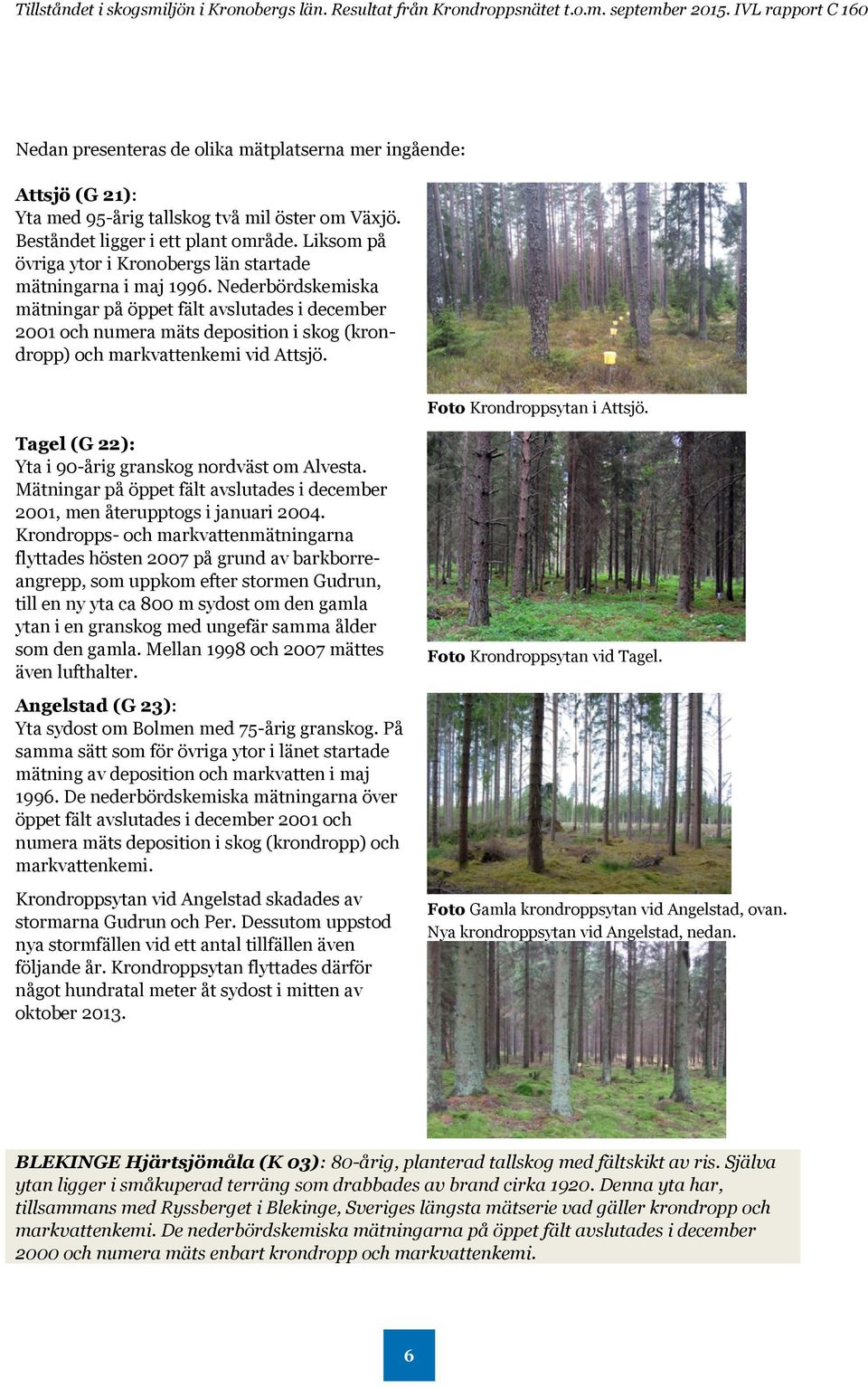 Nederbördskemiska mätningar på öppet fält avslutades i december 2001 och numera mäts deposition i skog (krondropp) och markvattenkemi vid Attsjö. Foto Krondroppsytan i Attsjö.