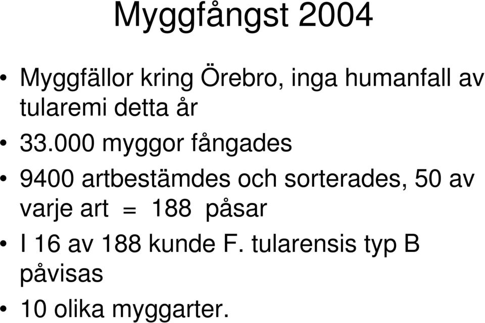 000 myggor fångades 9400 artbestämdes och sorterades, 50