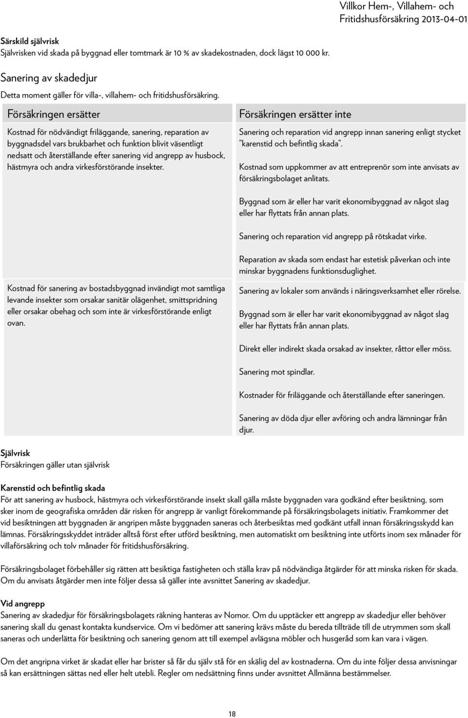 Kostnad för nödvändigt friläggande, sanering, reparation av byggnadsdel vars brukbarhet och funktion blivit väsentligt nedsatt och återställande efter sanering vid angrepp av husbock, hästmyra och