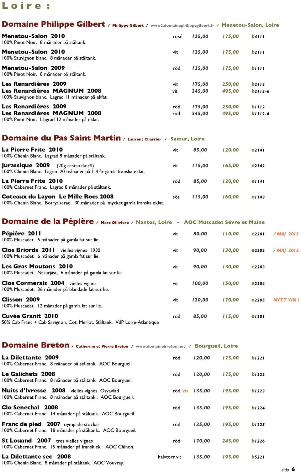 MenetouSalon 2009 röd 125,00 175,00 b1111 100% Pinot Noir. 8 månader på ståltank.
