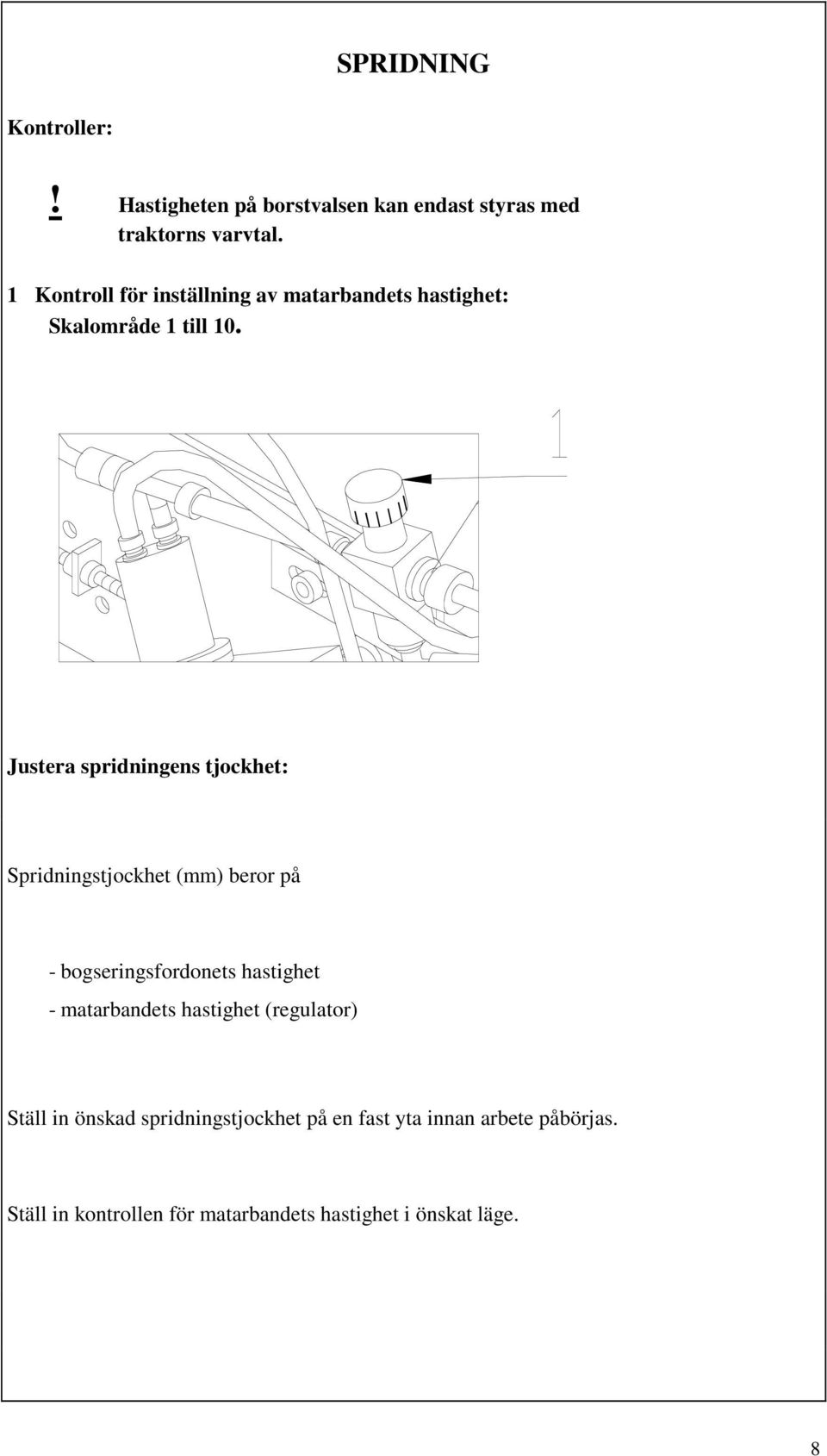 Justera spridningens tjockhet: Spridningstjockhet (mm) beror på - bogseringsfordonets hastighet -