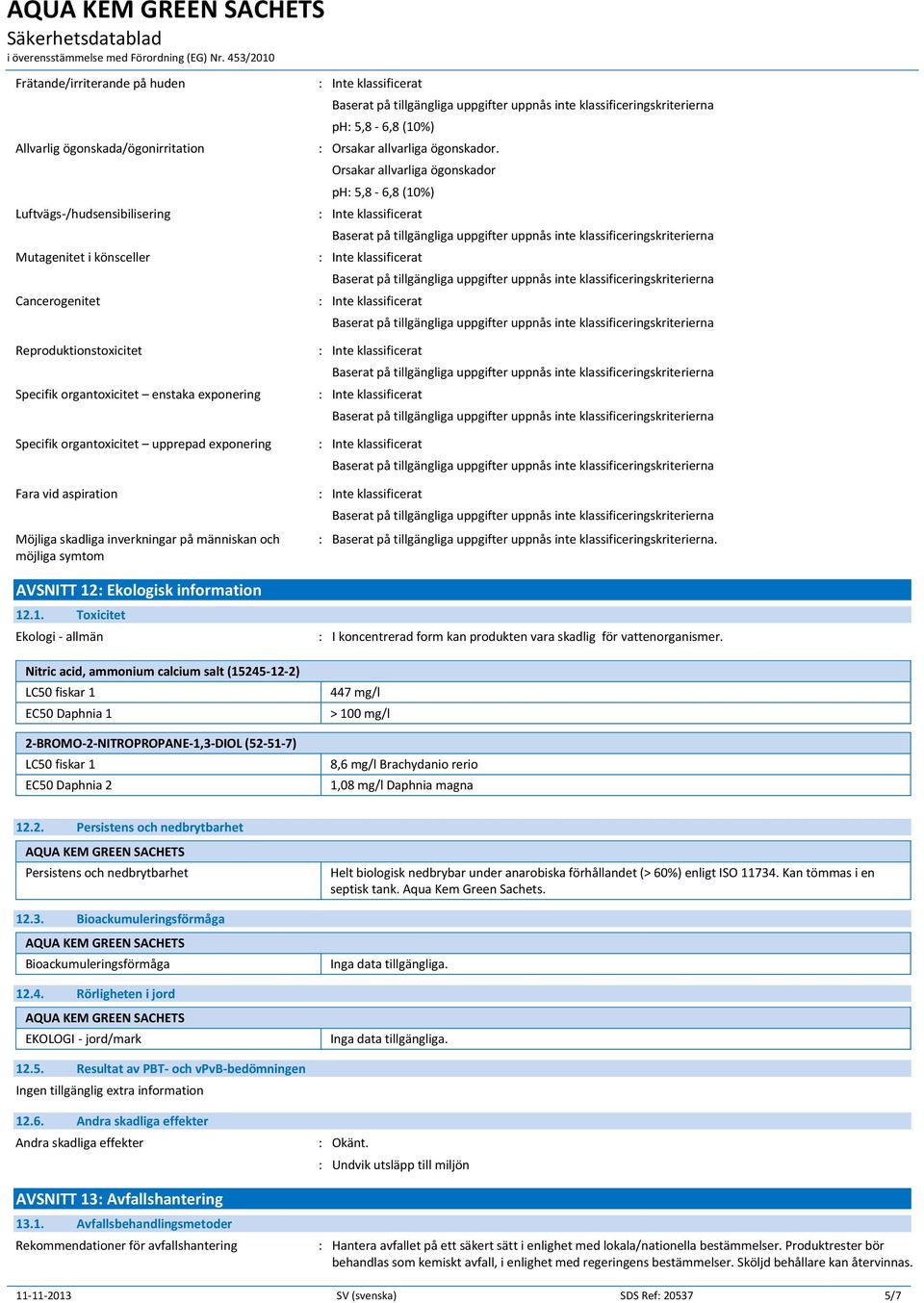 : Ekologisk information 12