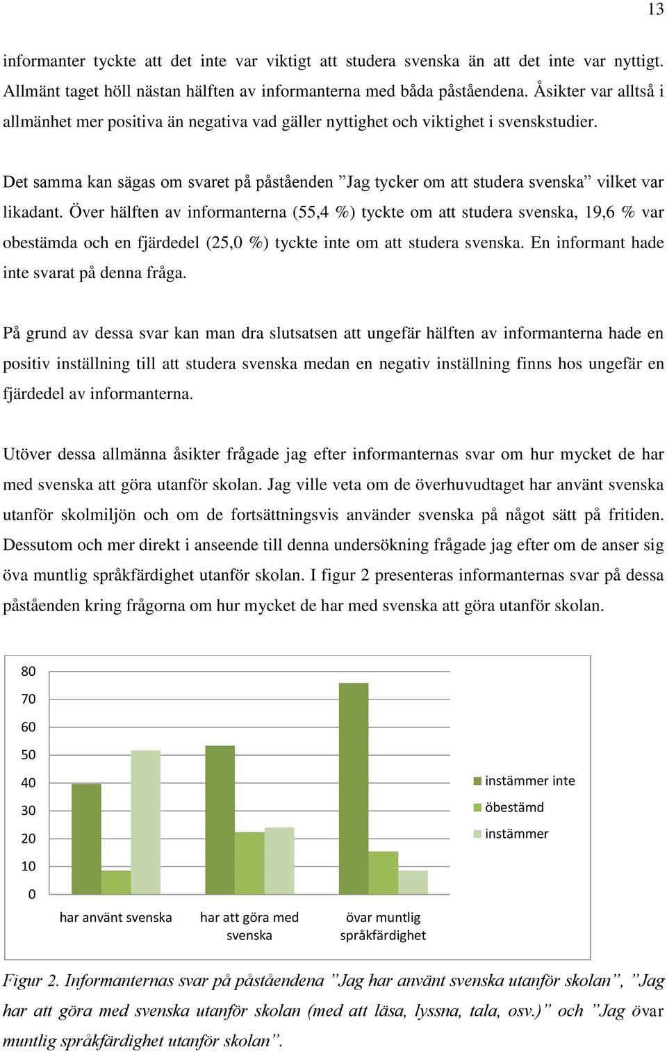 Det samma kan sägas om svaret på påståenden Jag tycker om att studera svenska vilket var likadant.