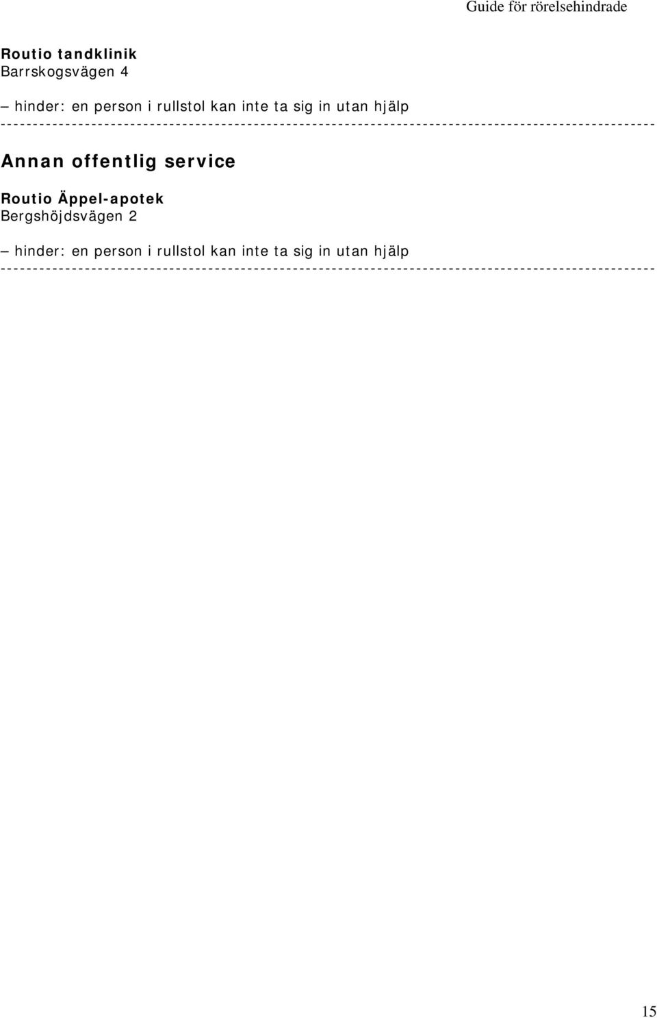 service Routio Äppel-apotek Bergshöjdsvägen 2 hinder: