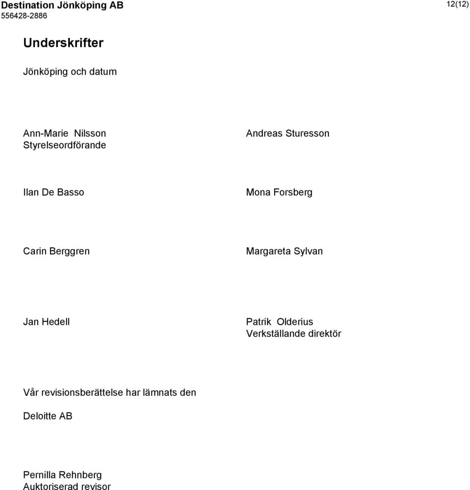 Berggren Margareta Sylvan Jan Hedell Patrik Olderius Verkställande direktör Vår