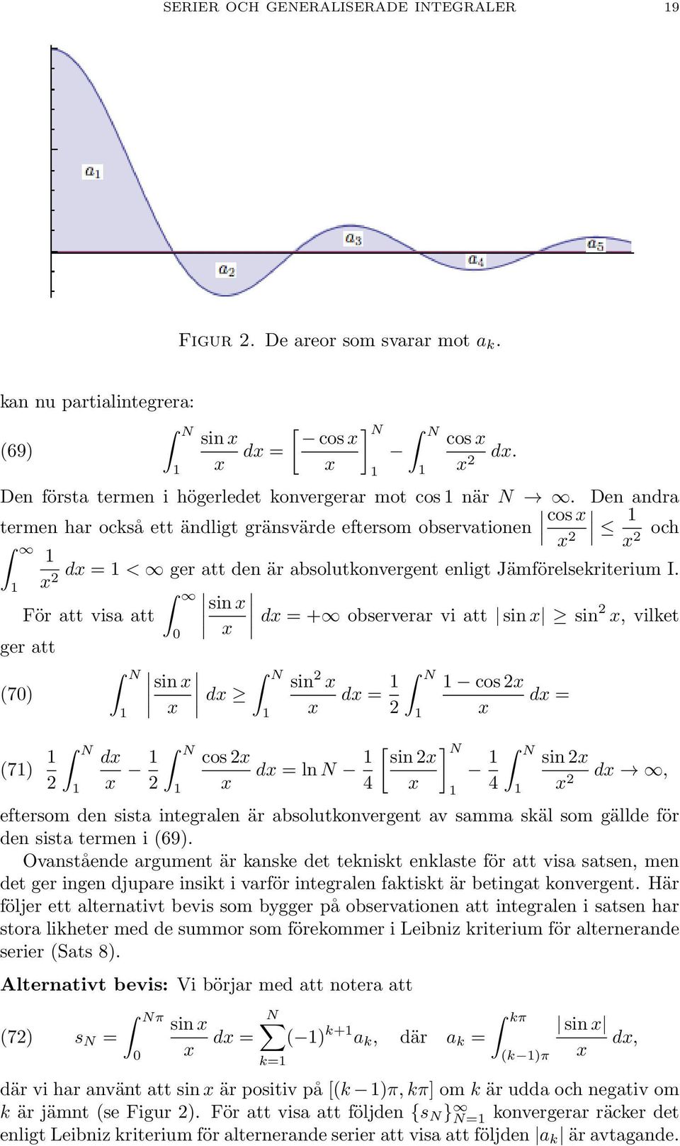 För tt vis tt = + observerr vi tt sin, vilet ger tt (7) (7) N N N sin = N cos = ln N 4 N [ sin cos ] N 4 N = sin, eftersom den sist integrlen är bsolutonvergent v smm säl som gällde för den sist