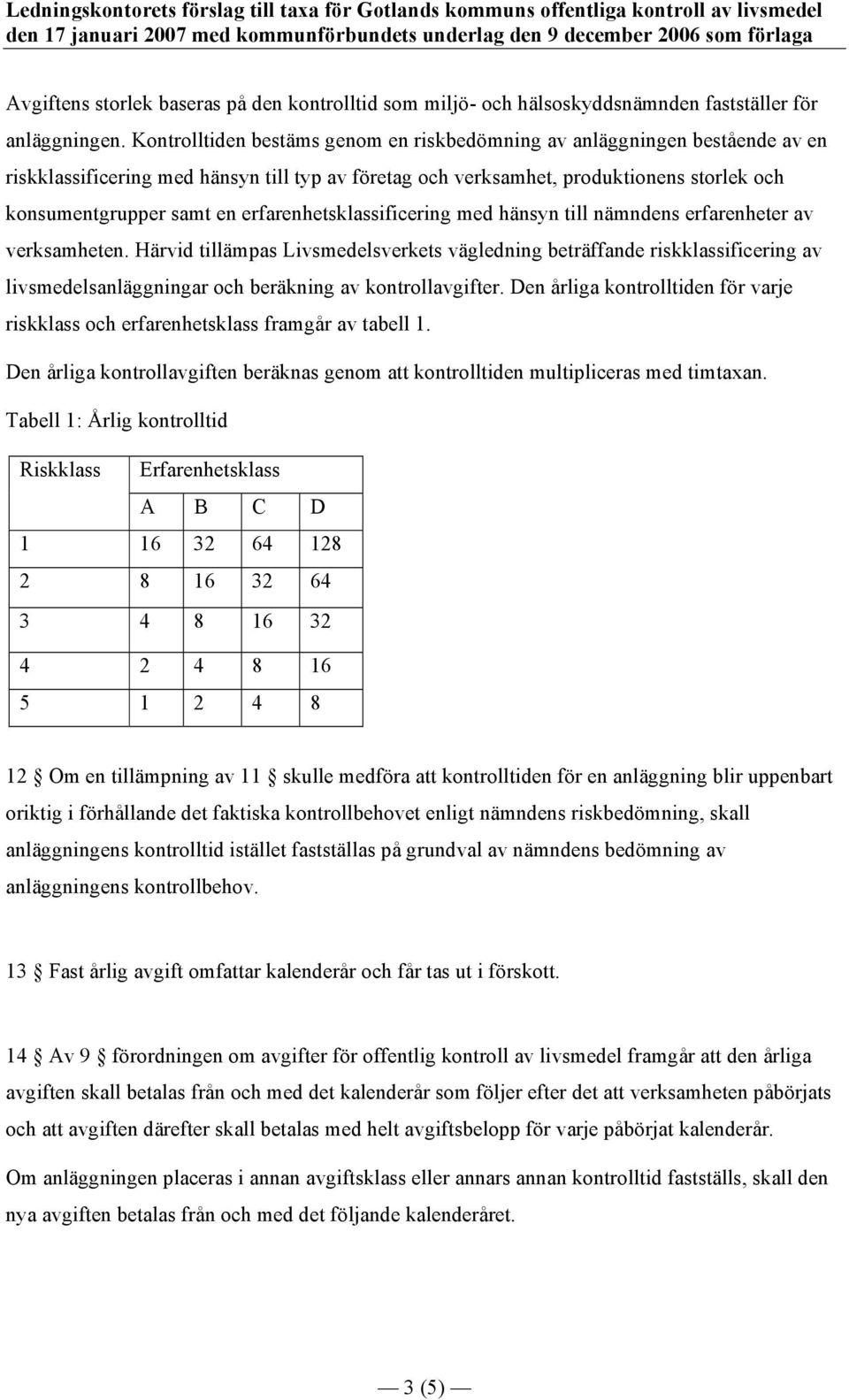 Kontrolltiden bestäms genom en riskbedömning av anläggningen bestående av en riskklassificering med hänsyn till typ av företag och verksamhet, produktionens storlek och konsumentgrupper samt en