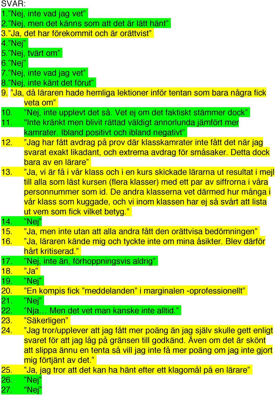 "Inte kränkt men blivit rättad väldigt annorlunda jämfört mer kamrater. Ibland positivt och ibland negativt 12.