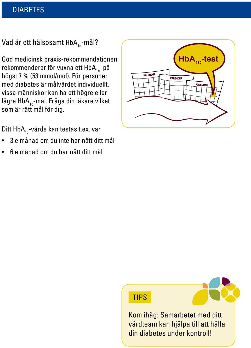 Fråga din läkare vilket som är rätt mål för dig. KALENDER KALENDER HbA 1C -test KALENDER Ditt HbA 1c -värde kan testas t.ex.