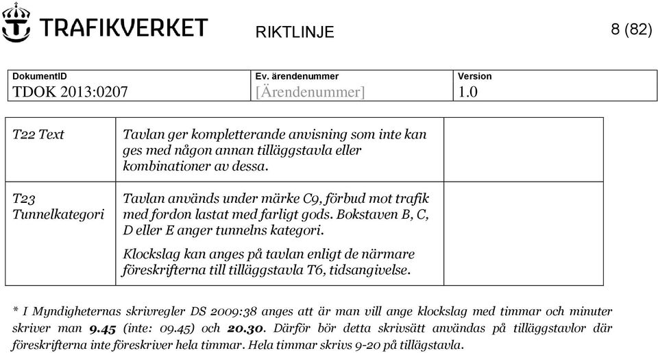 Klockslag kan anges på tavlan enligt de närmare föreskrifterna till tilläggstavla T6, tidsangivelse.