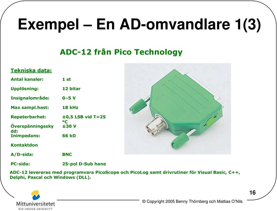 hast: 1 st 12 bitar 0 5 V 18 khz Repeterbarhet: ±0,5 LSB vid T=25 C Överspänningssky ±30 V dd: