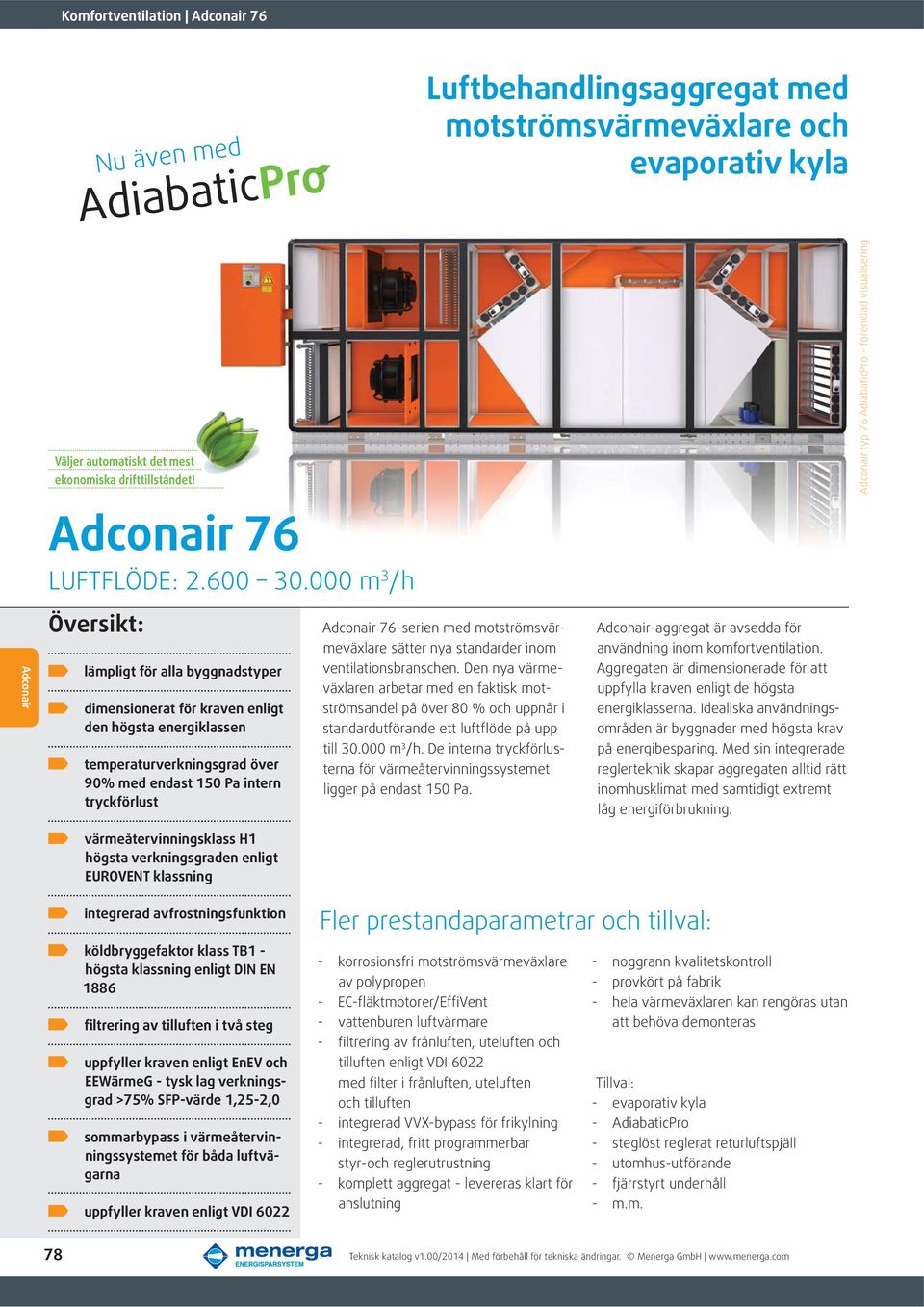 tryckförlust Adconair 76-serien med motströmsvärmeväxlare sätter nya standarder inom ventilationsbranschen.