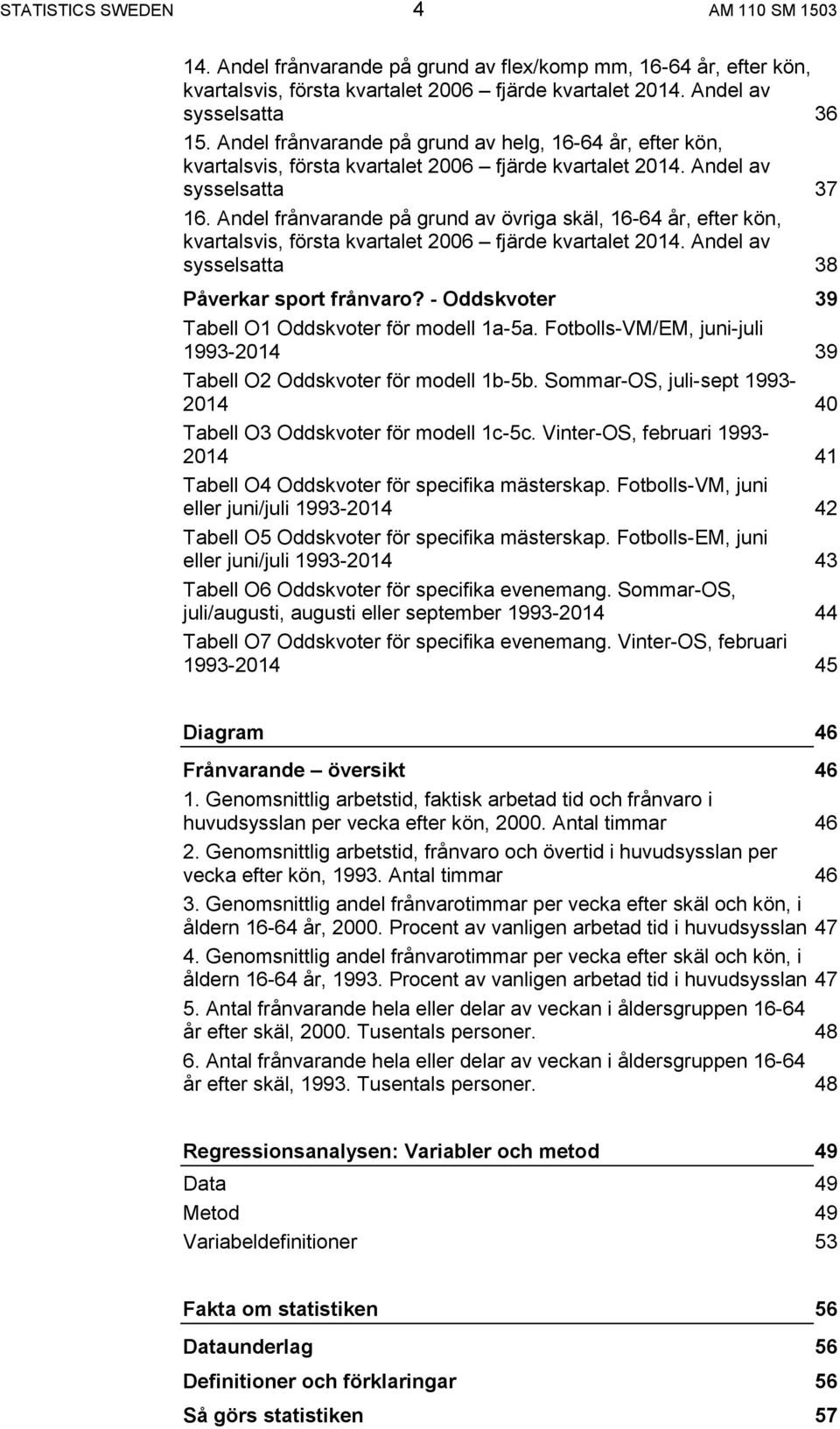 Andel frånvarande på grund av övriga skäl, 16-64 år, efter kön, kvartalsvis, första kvartalet 2006 fjärde kvartalet 2014. Andel av sysselsatta 38 Påverkar sport frånvaro?