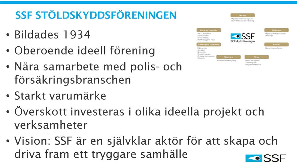 Överskott investeras i olika ideella projekt och verksamheter Vision: