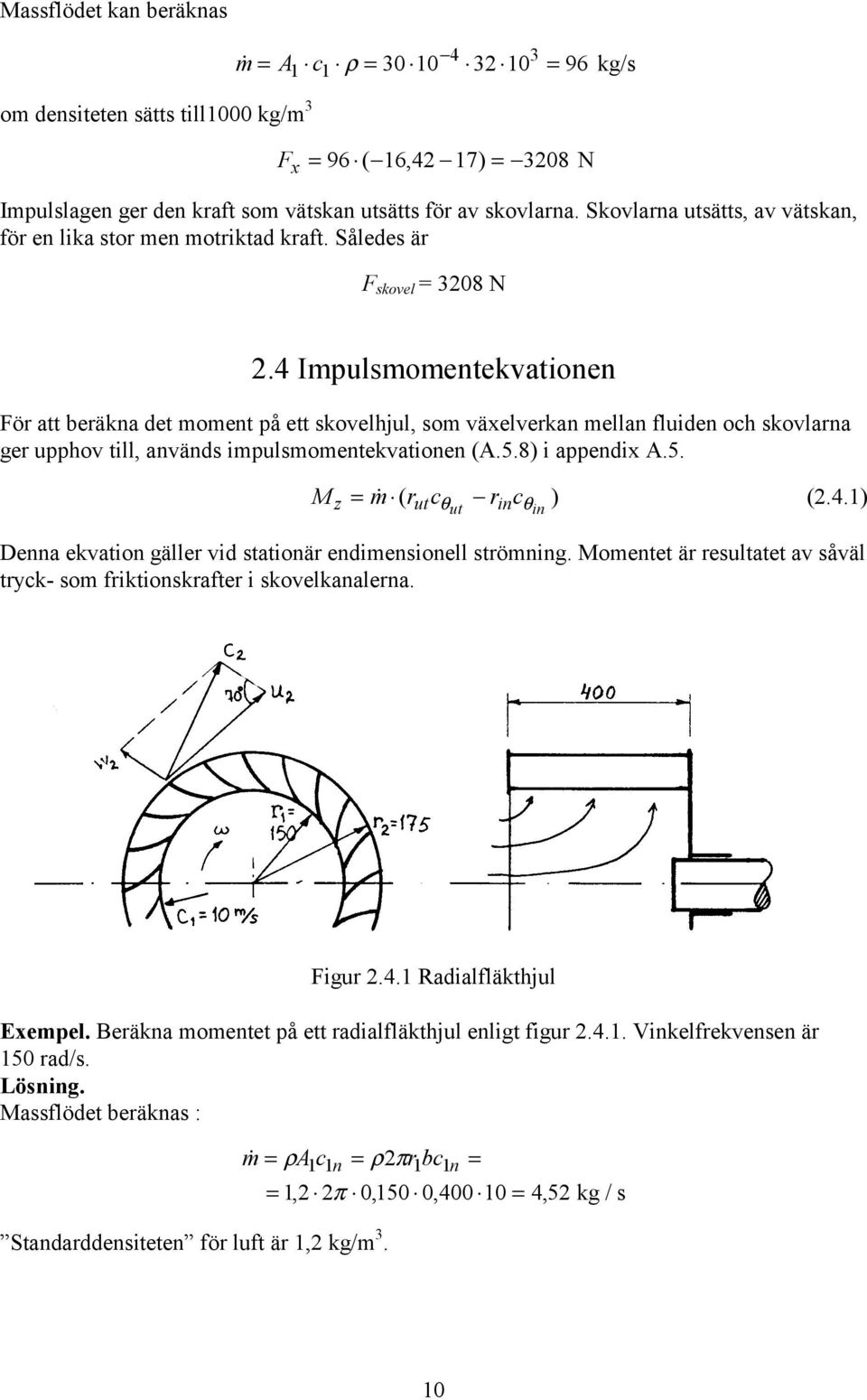 4 Impulsmomentekvationen För att beräkna det moment på ett skovelhjul, som växelverkan mellan fluiden och skovlarna ger upphov till, används impulsmomentekvationen (A.5.8) i appendix A.5. M = m ( r cθ r cθ ) (.
