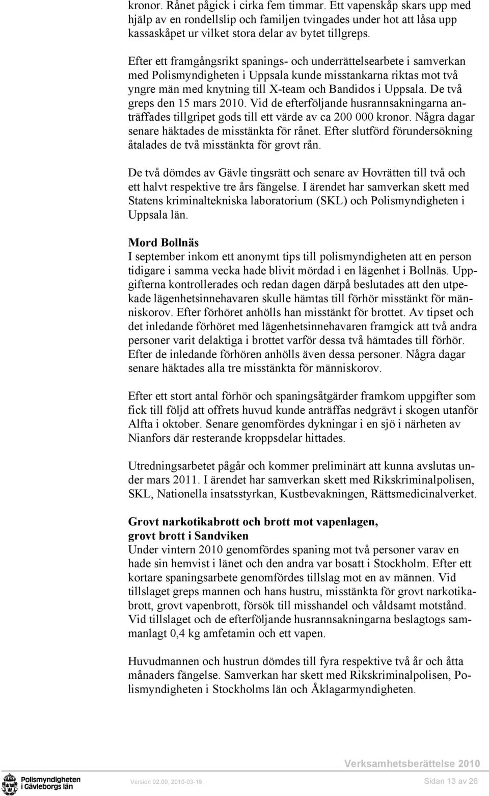 De två greps den 15 mars 2010. Vid de efterföljande husrannsakningarna anträffades tillgripet gods till ett värde av ca 200 000 kronor. Några dagar senare häktades de misstänkta för rånet.