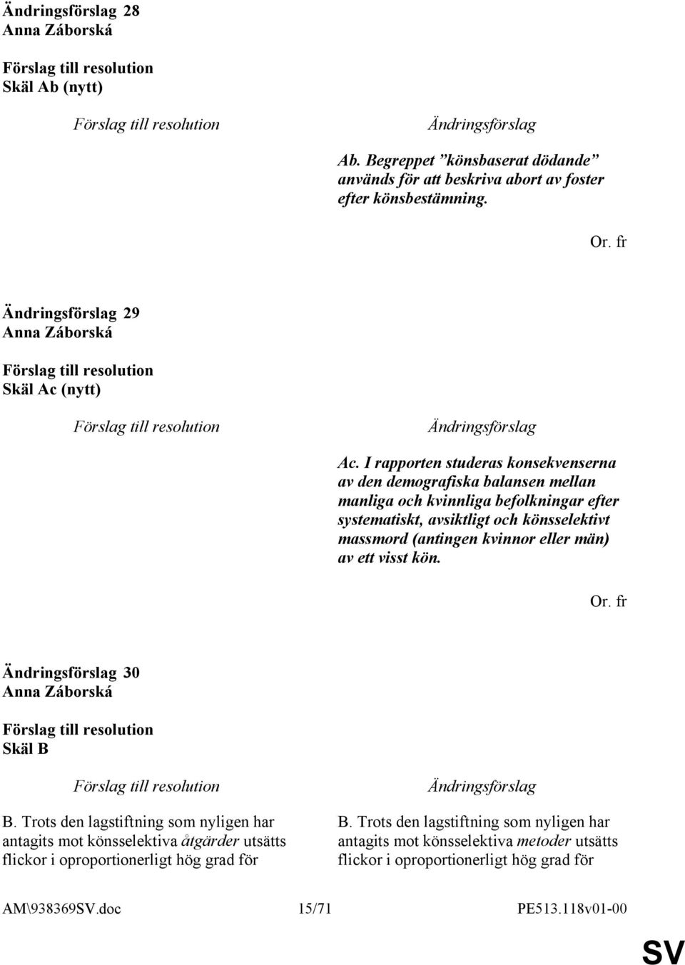 (antingen kvinnor eller män) av ett visst kön. 30 Anna Záborská Skäl B B.