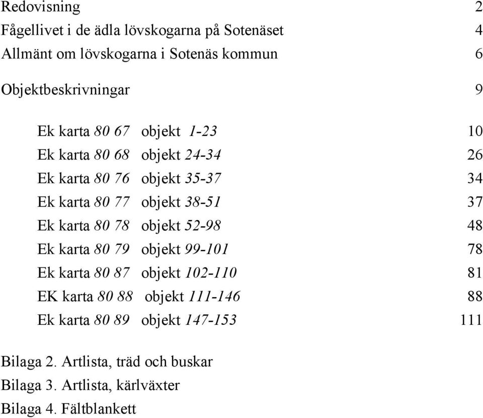 karta 80 78 objekt 52-98 48 Ek karta 80 79 objekt 99-101 78 Ek karta 80 87 objekt 102-110 81 EK karta 80 88 objekt 111-146 88