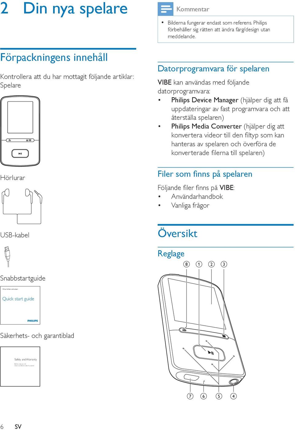 Datorprogramvara för spelaren VIBE kan användas med följande datorprogramvara: Philips Device Manager (hjälper dig att få uppdateringar av fast programvara och att återställa spelaren) Philips Media