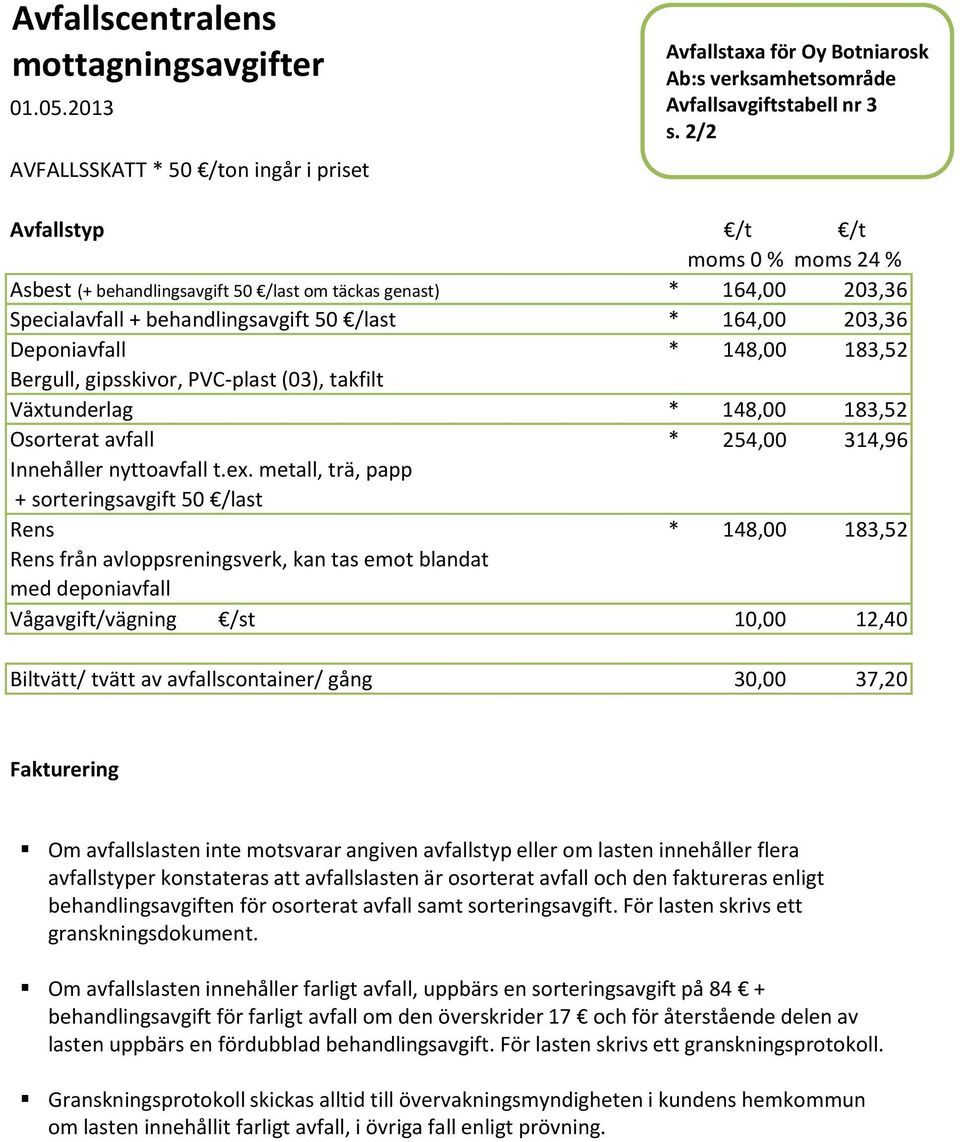 (03), takfilt * 148,00 183,52 Växtunderlag * 148,00 183,52 Osorterat avfall Innehåller nyttoavfall t.ex.