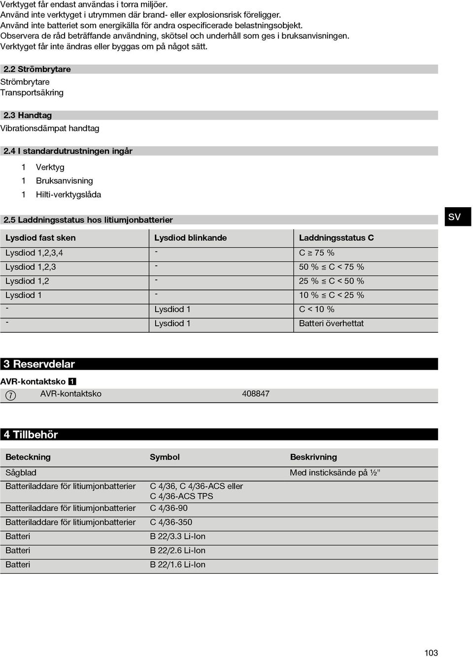 Verktyget får inte ändras eller byggas om på något sätt. 2.2 Strömbrytare Strömbrytare Transportsäkring 2.3 Handtag Vibrationsdämpat handtag 2.