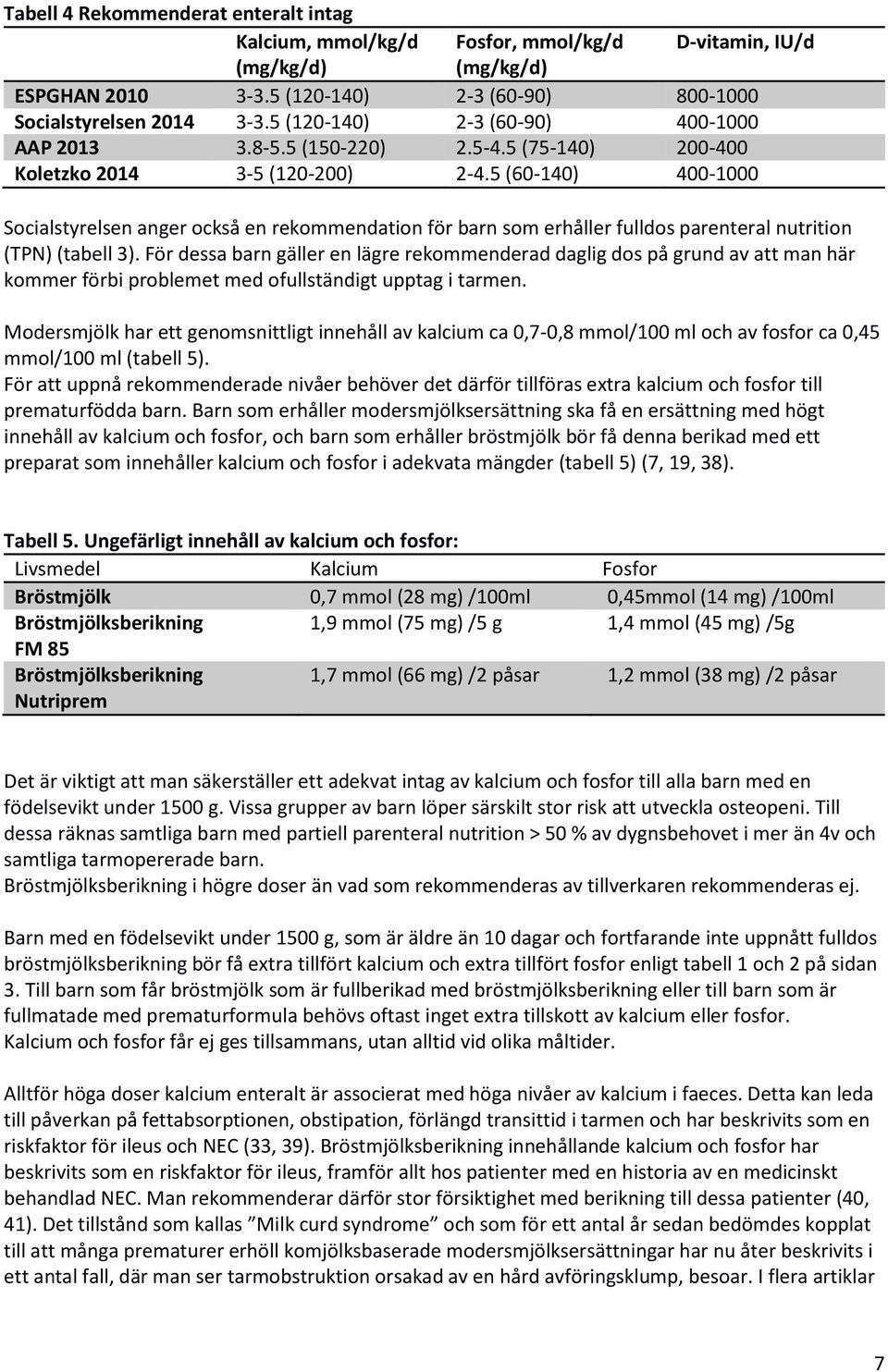 5 (60-140) 400-1000 Socialstyrelsen anger också en rekommendation för barn som erhåller fulldos parenteral nutrition (TPN) (tabell 3).