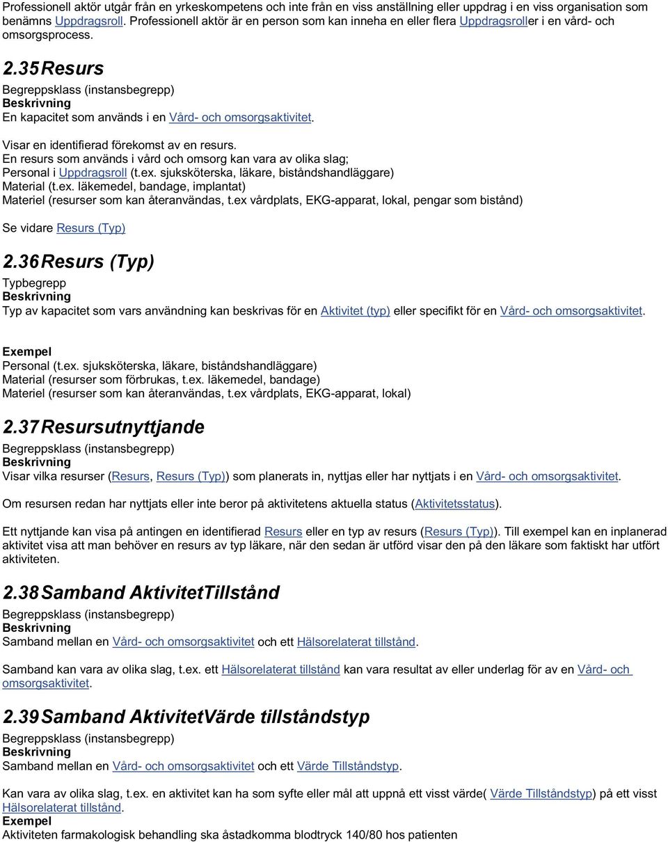 Visar en identifierad förekomst av en resurs. En resurs som används i vård och omsorg kan vara av olika slag; Personal i Uppdragsroll (t.ex.