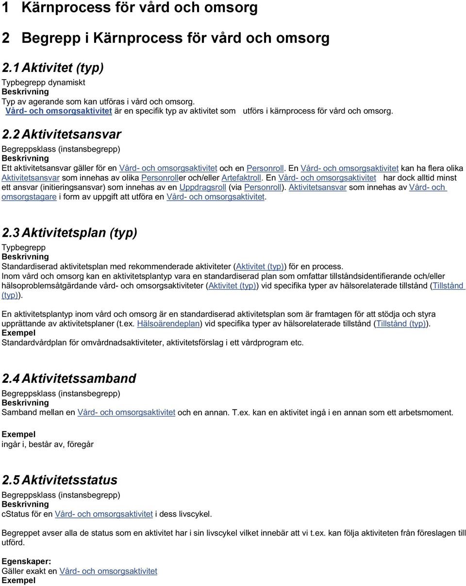 2 Aktivitetsansvar Ett aktivitetsansvar gäller för en Vård- och omsorgsaktivitet och en Personroll.