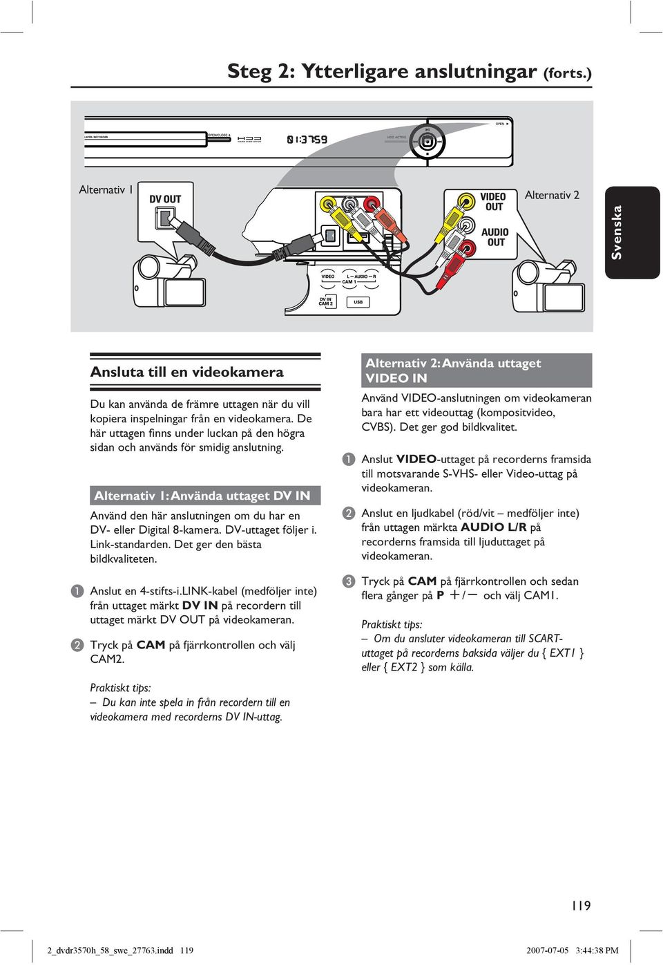 DV-uttaget följer i. Link-standarden. Det ger den bästa bildkvaliteten. A Anslut en 4-stifts-i.