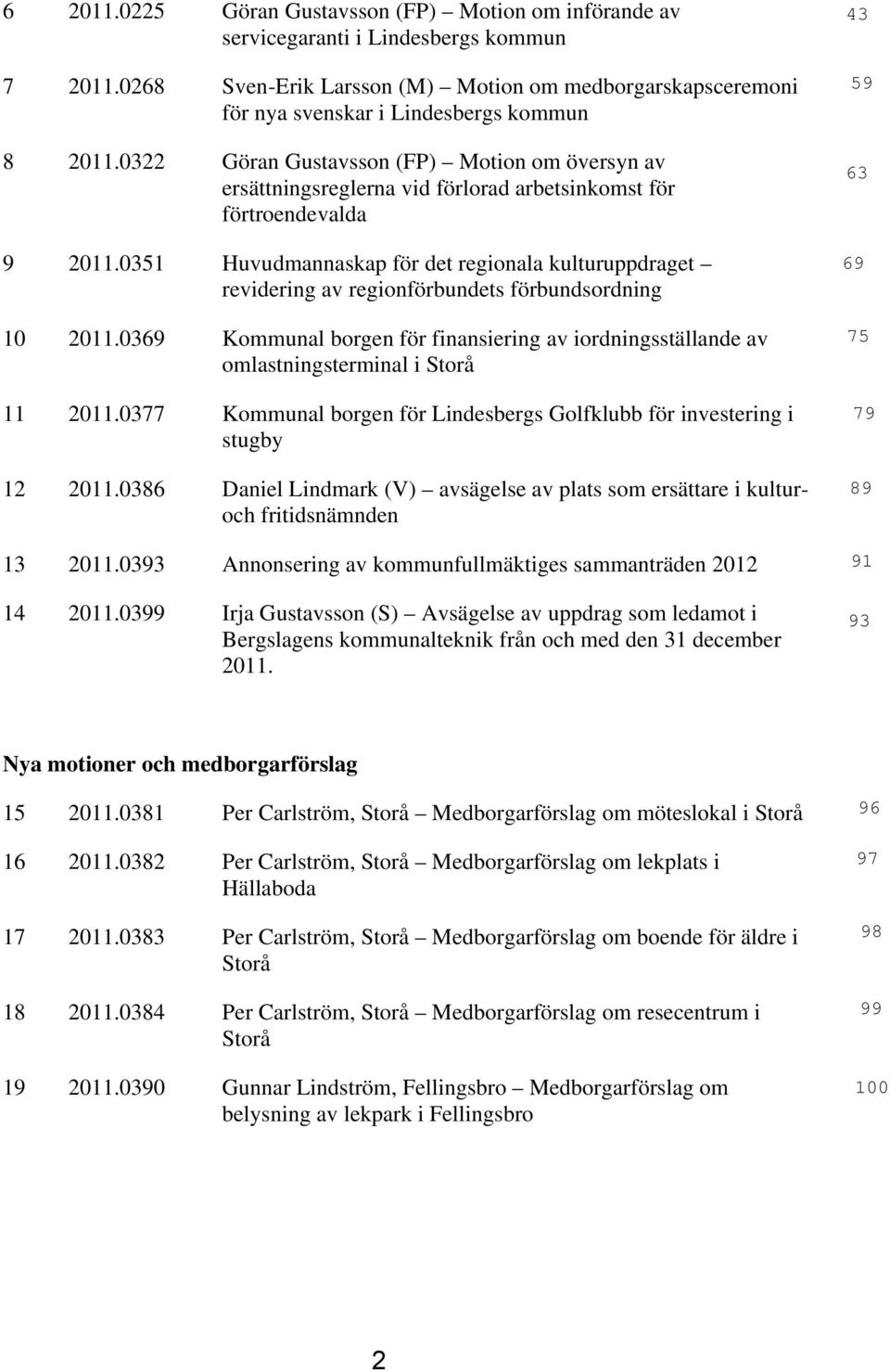 0322 Göran Gustavsson (FP) Motion om översyn av ersättningsreglerna vid förlorad arbetsinkomst för förtroendevalda 9 2011.